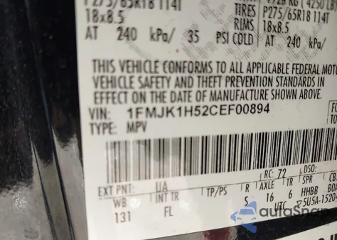 2012 Ford Expedition El Xlt z USA, uszkodzony, nr VIN 1FMJK1H52CEF00894